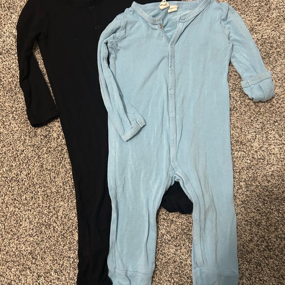 Kyte BABY midnight and azure snap rompers